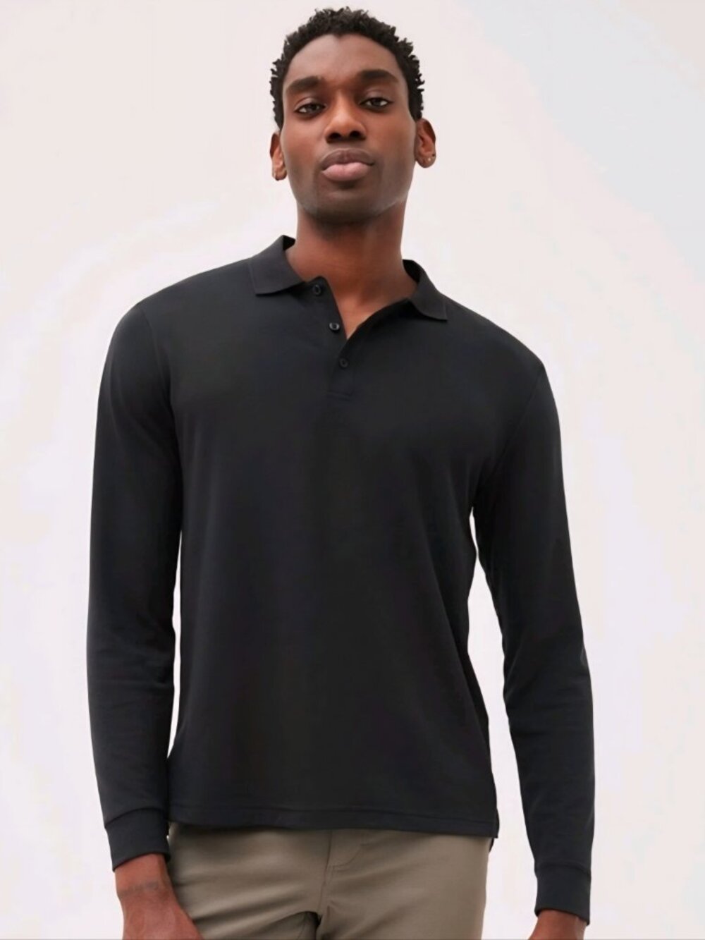 Outdoor Voices Men’s Long-sleeve Birdie Polo Shirt Black size XL